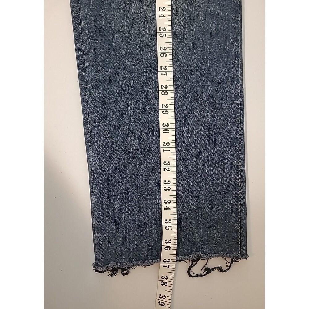 Womens High Rise Crop Jeans Straight Medium Dark Wash Distressed Raw Hem Size 12 - Picture 8 of 12